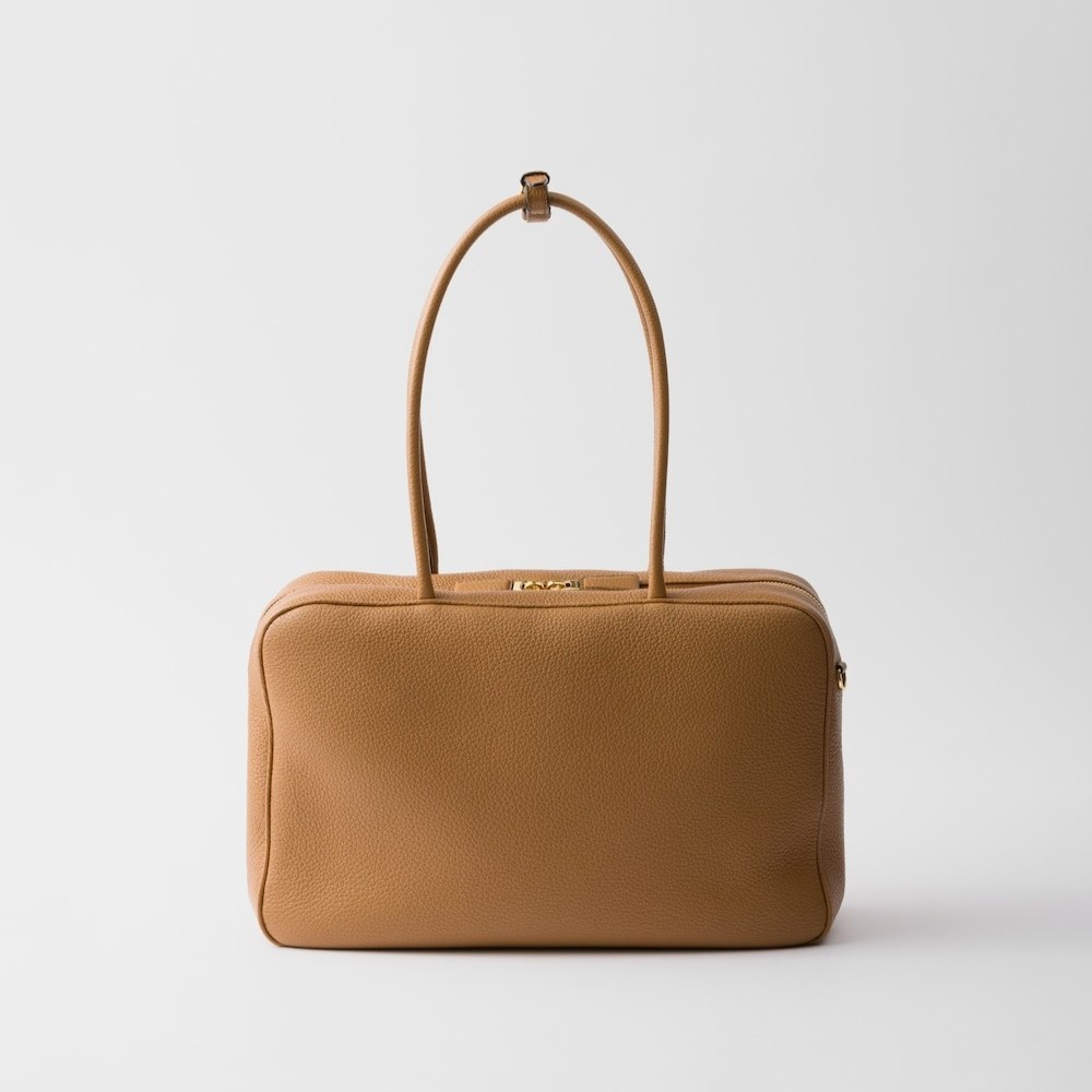 Pra*a Large Leather Top-Handle Bag Caramel For Men 13.4in/34cm 1BB128_2DKV_F03V8_V_ONO