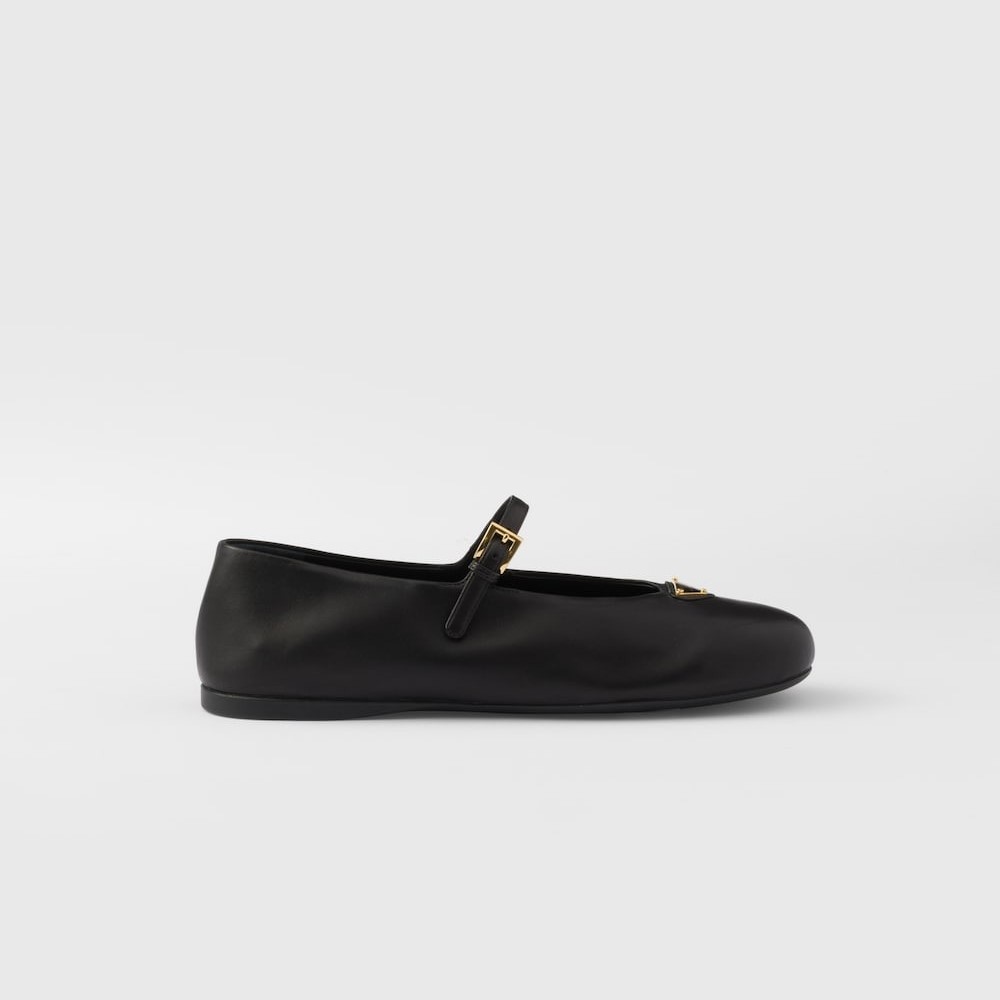 Pra*a Leather Ballerinas Black For Women 1F793N_038_F0002_F_005