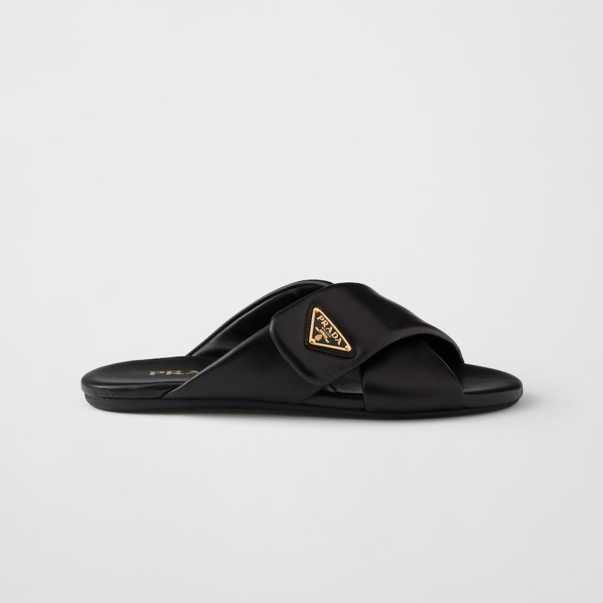 Pra*a Padded Leather Slides Black For Women 1XX713_ZHP_F0002_F_005