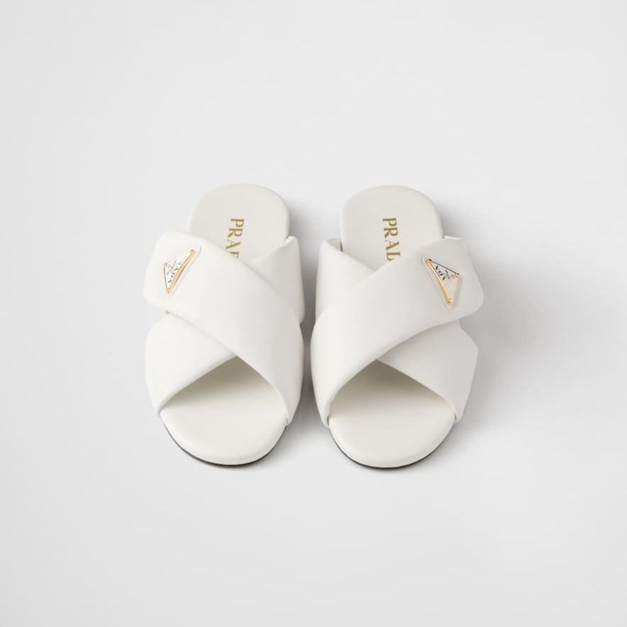 Pra*a Padded Leather Slides White For Women 1XX713_ZHP_F0009_F_005