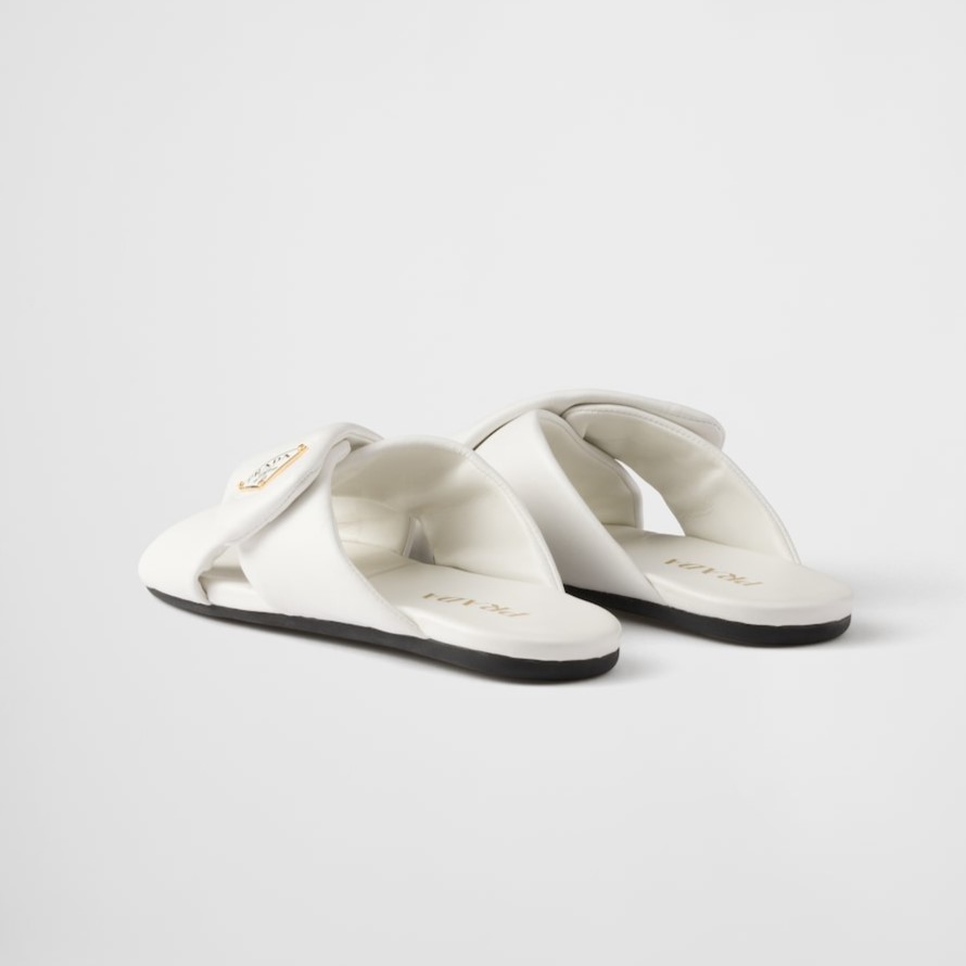 Pra*a Padded Leather Slides White For Women 1XX713_ZHP_F0009_F_005