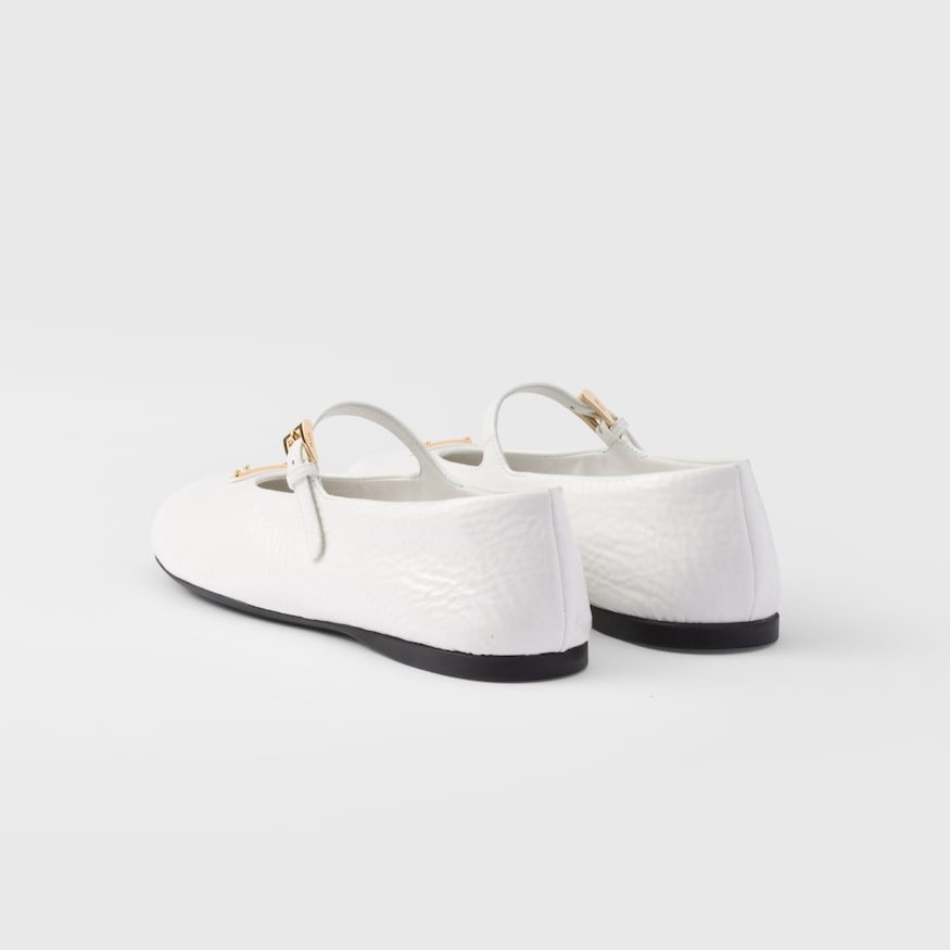 Pra*a Patent Leather Ballerinas White For Women 1F793N_H27_F0009_F_005