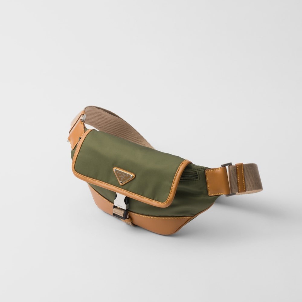 Pra*a Re-Nylon And Leather Shoulder Bag Military/Caramel For Men 7.1in/18cm 2VH176_2CX2_F03UQ_V_OOO