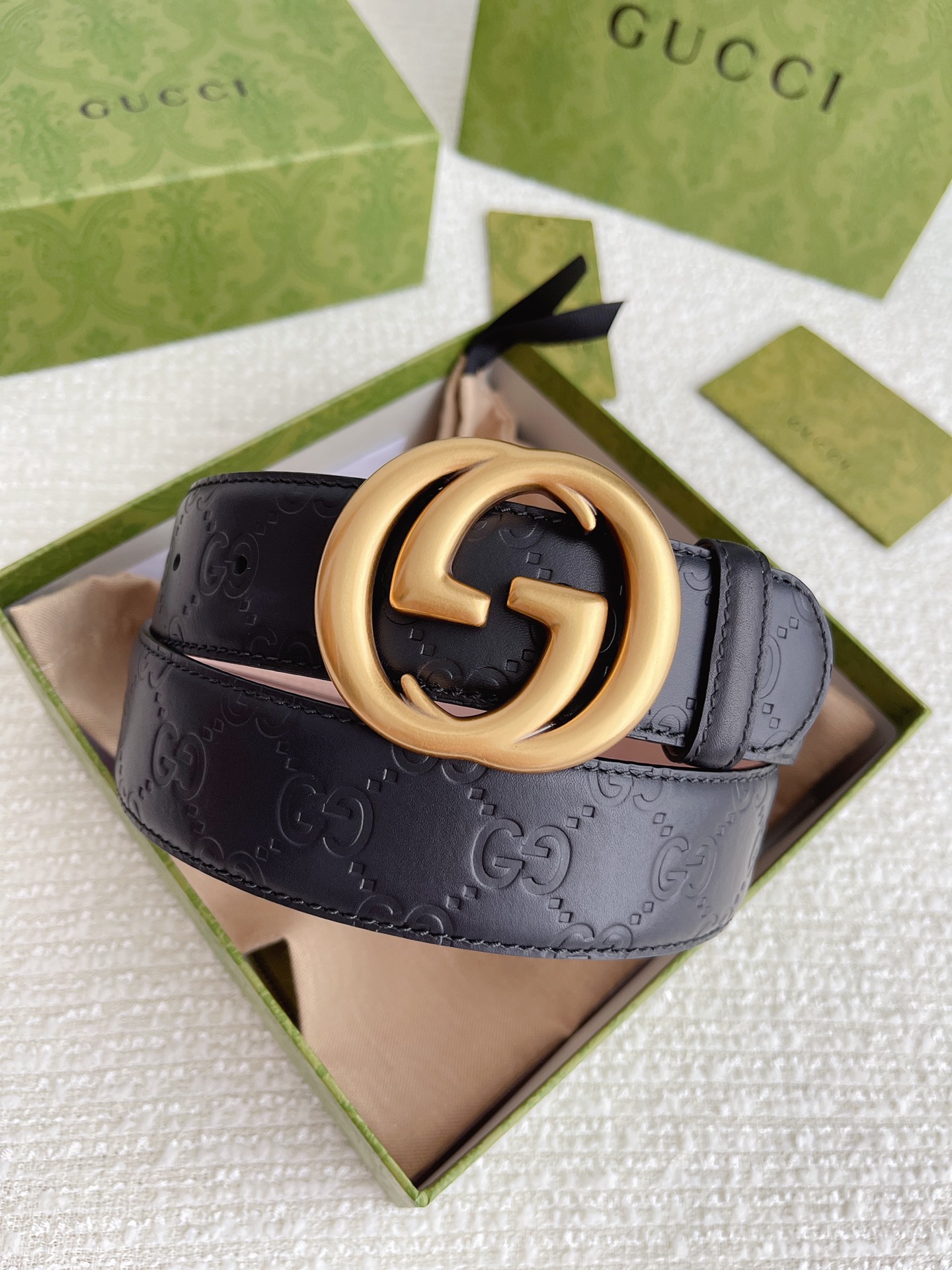 Gvc*1 GG Marmont Embossed Monogram Belt Black 40mm