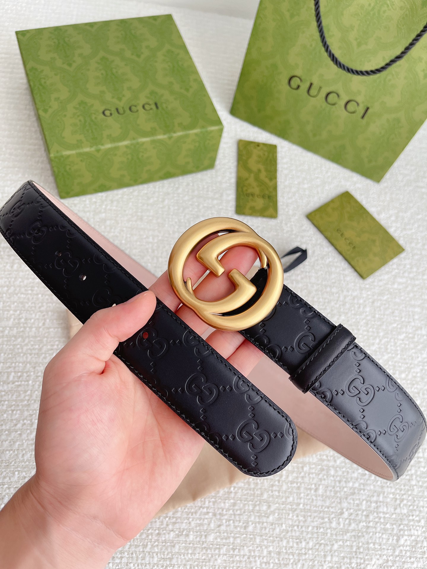 Gvc*1 GG Marmont Embossed Monogram Belt Black 40mm