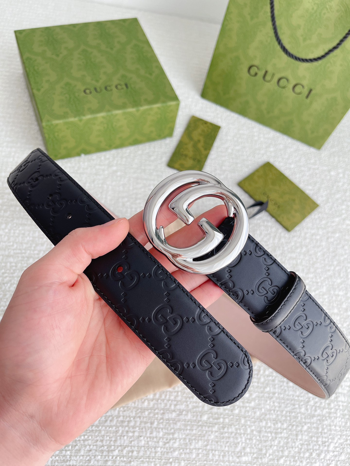 Gvc*1 GG Marmont Embossed Monogram Belt Black With Gold-Toned Buckle 40mm