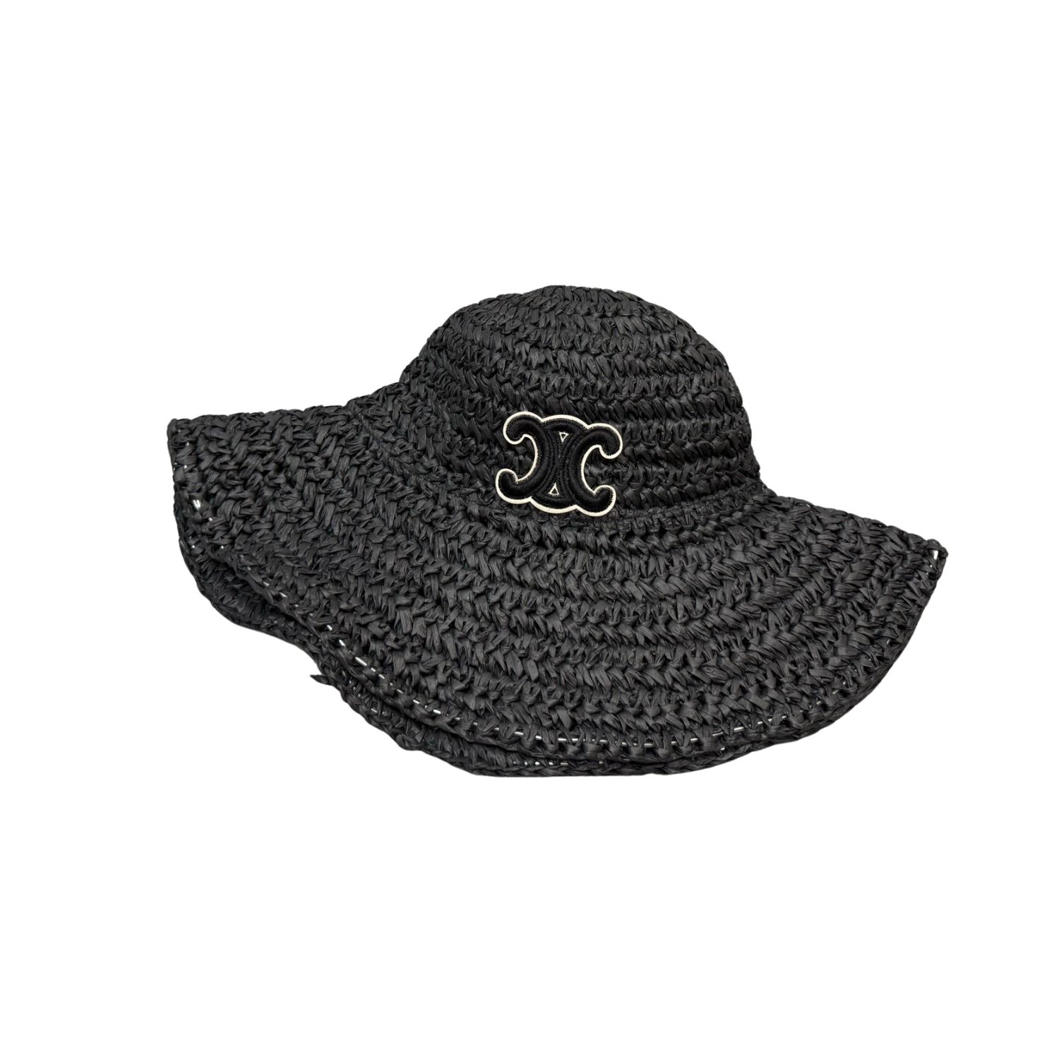 Ce1i*e Wide Brim Straw Hat Raffia Black For Women 57cm/22.4in