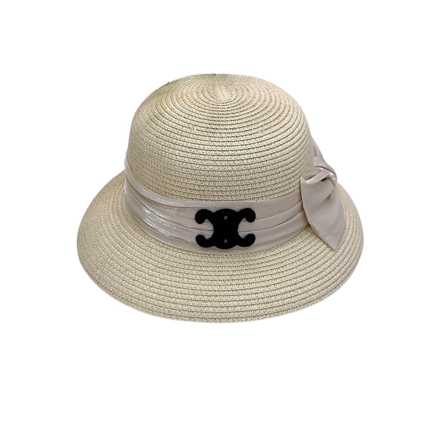 Ce1i*e Straw Hat With Satin Ribbon Bow Beige For Women 58cm/22.8in