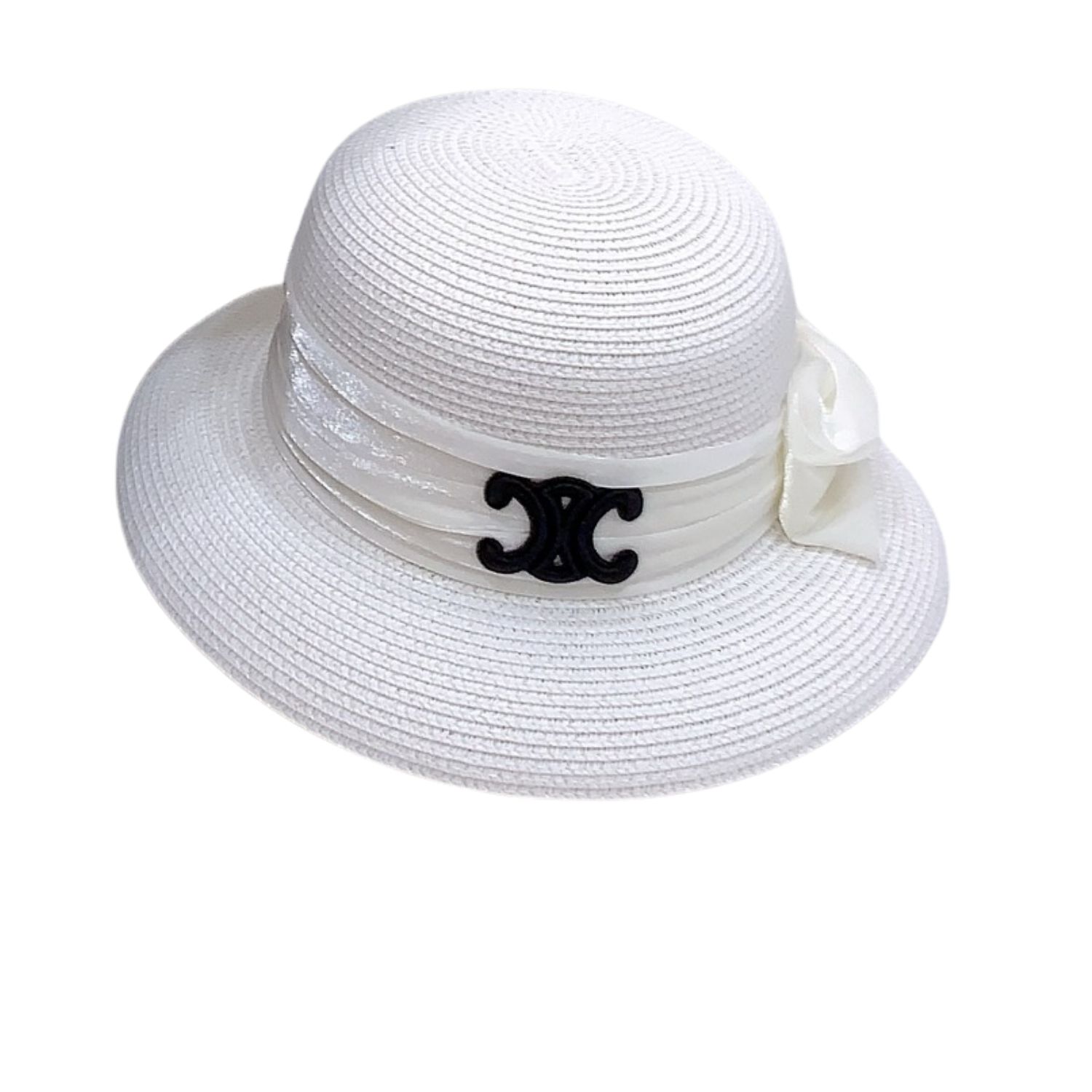 Ce1i*e Straw Hat With Satin Ribbon Bow White For Women 58cm/22.8in