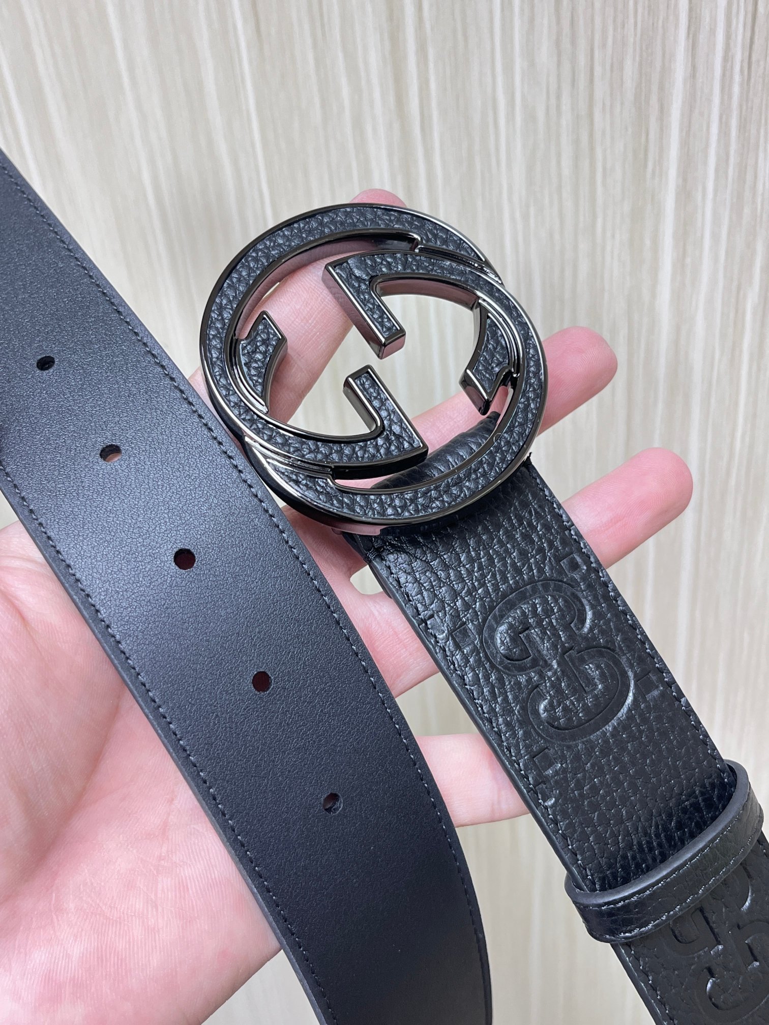 Gvc*1 GG Marmont Circle Buckle Belt Black Leather With Black Trim 40mm