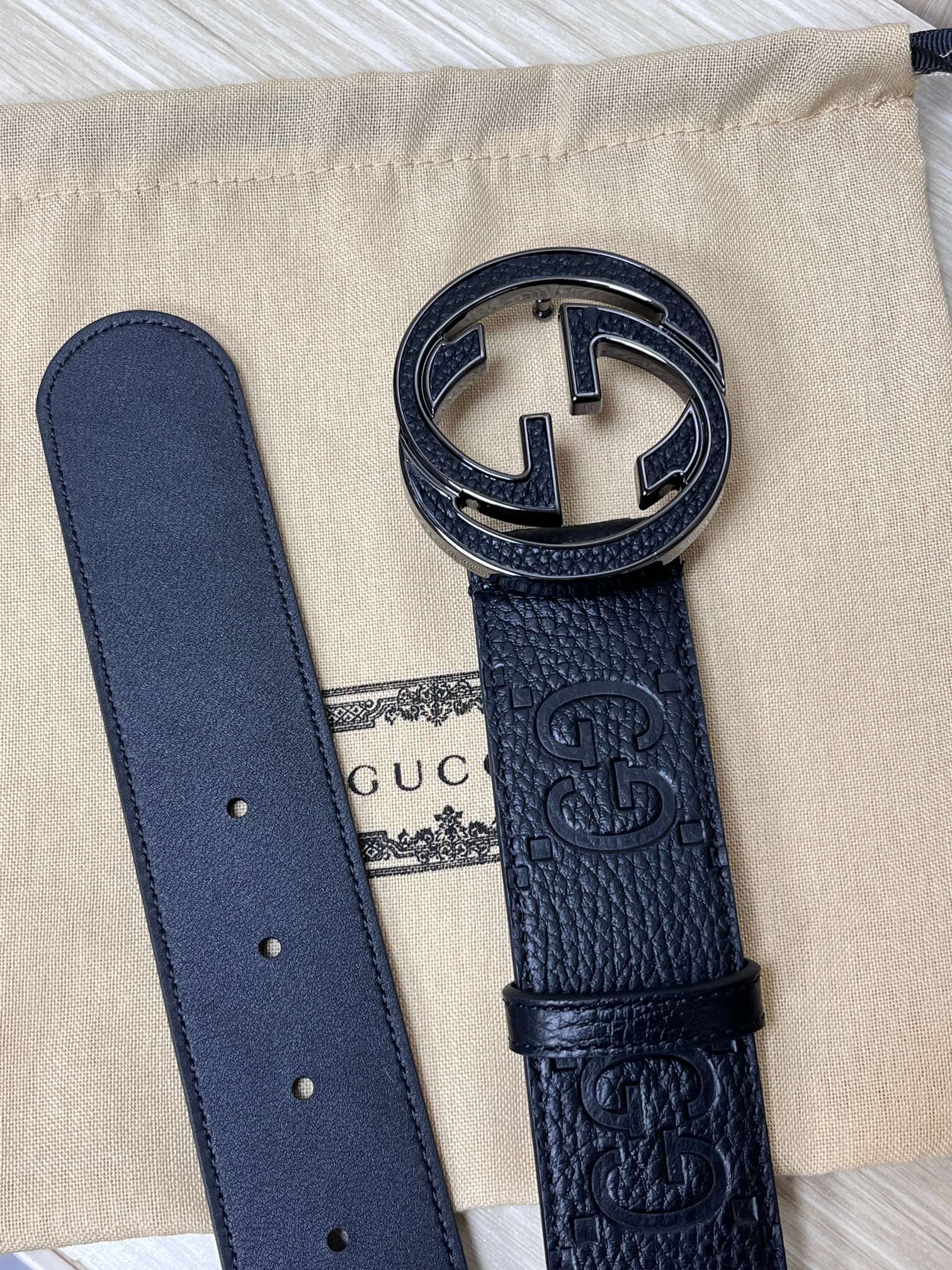 Gvc*1 GG Marmont Circle Buckle Belt Black Leather With Black Trim 40mm