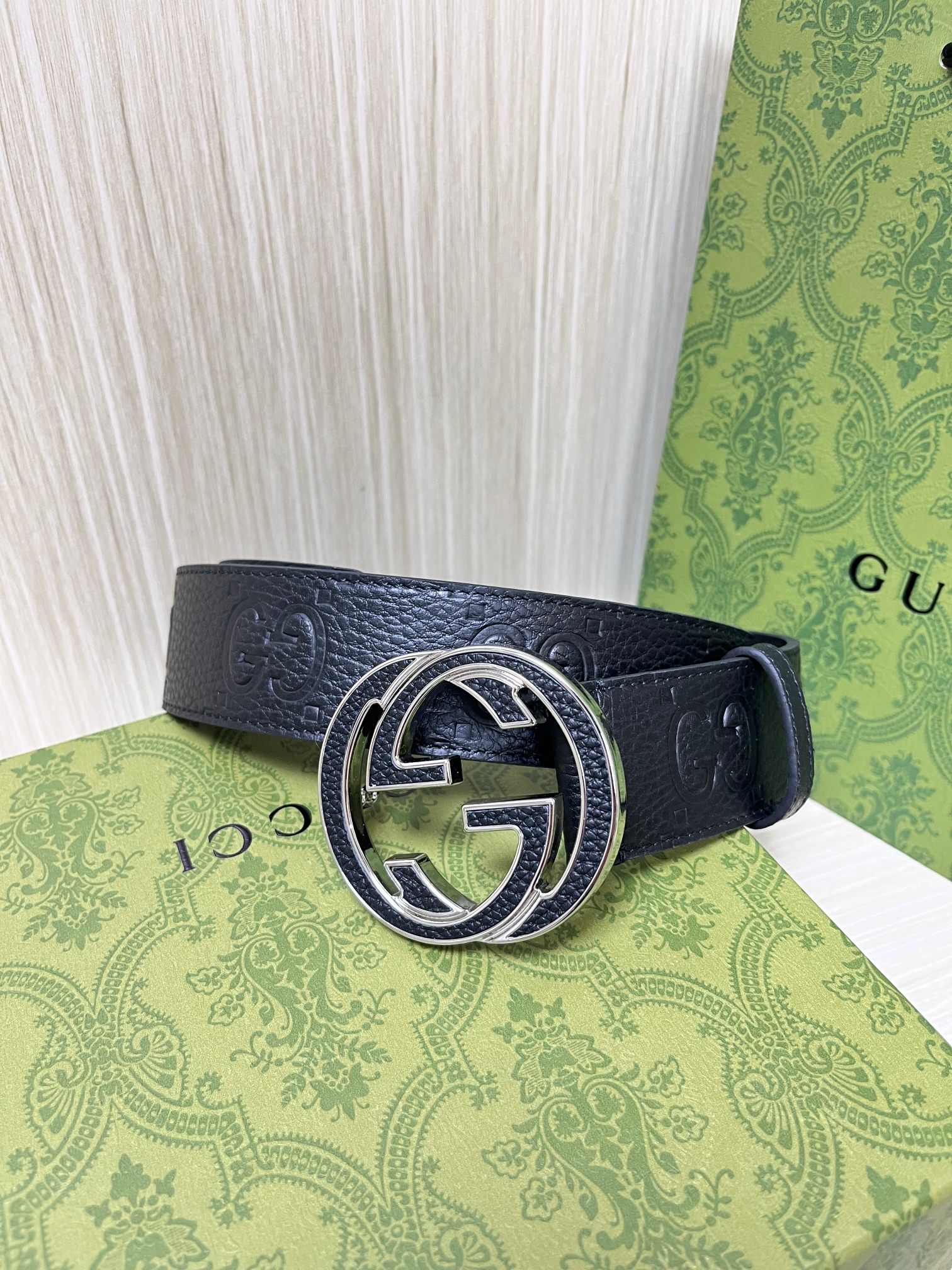Gvc*1 GG Marmont Circle Buckle Belt Black Leather With Silver Trim 40mm