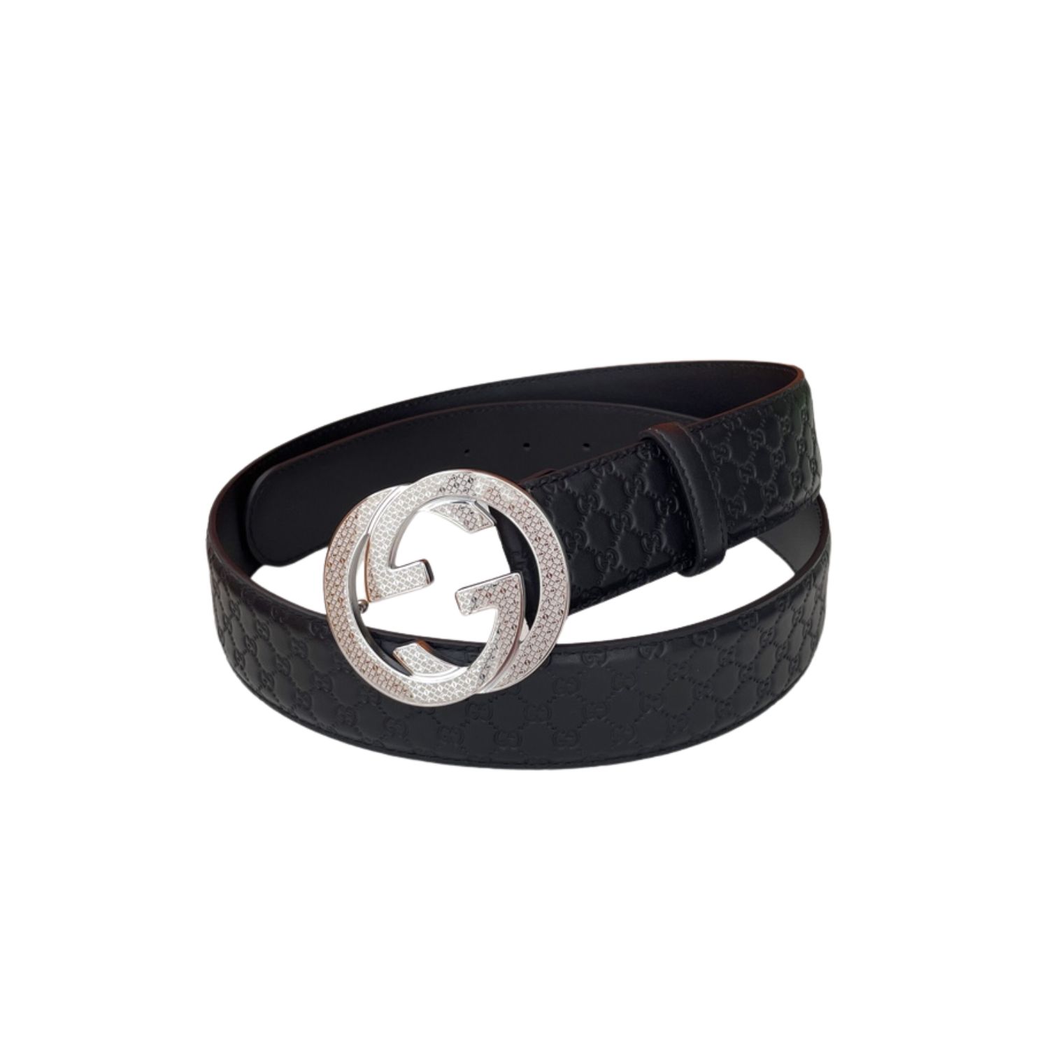 Gvc*1 Monogram Belt Black With Silver Crystal Buckle 40mm