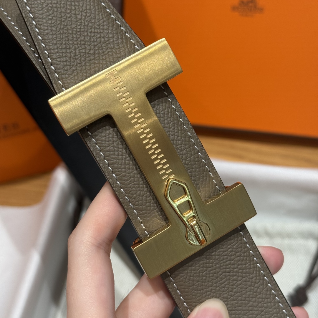 H**me5 “H-Zip” 38mm Reversible Belt Taupe & Black