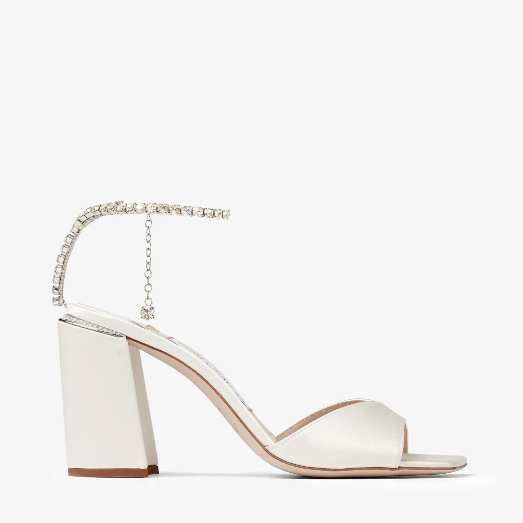 J1m*y Ch00 Saeda Sandal Block Heel 85 Ivory For Women SAEDASANDALBH85BGH