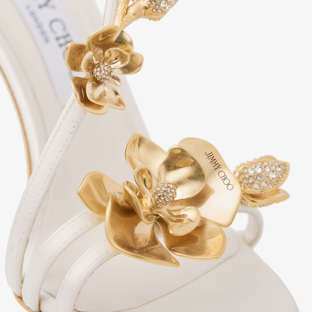 J1m*y Ch00 Zea 95 Flower Sandals Ivory/Metal Mix For Women ZEA95BGU