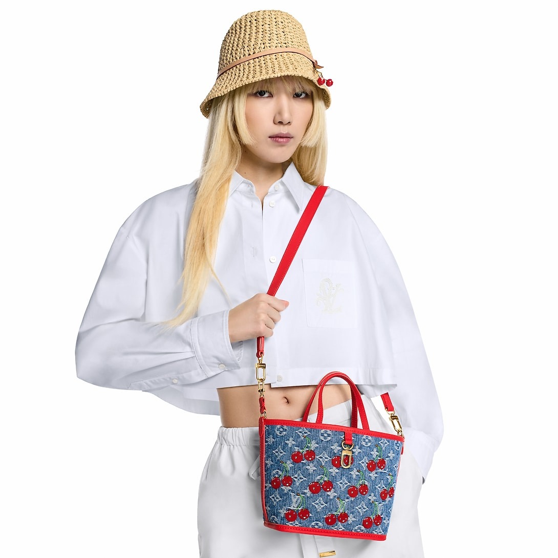 [True-to-ORIGINAL] L0vis Vvtt0n LV x TM Neverfull Inside Out BB Cherry Denim For Women 10.4in/26cm M14997