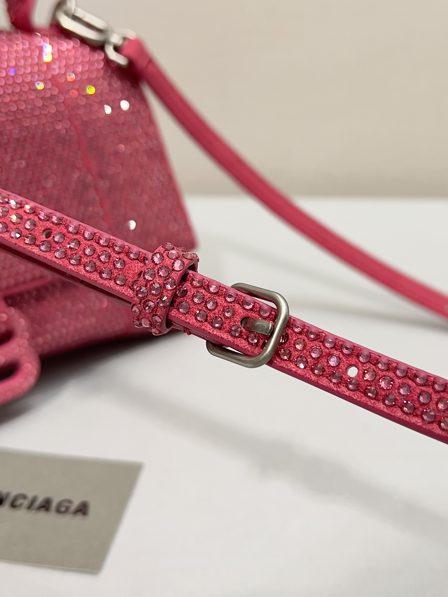 [True-to-ORIGINAL] Ba1en*iaga Furry Hourglass Small Handbag With Rhinestones In Pink For Women 24cm/9.4in