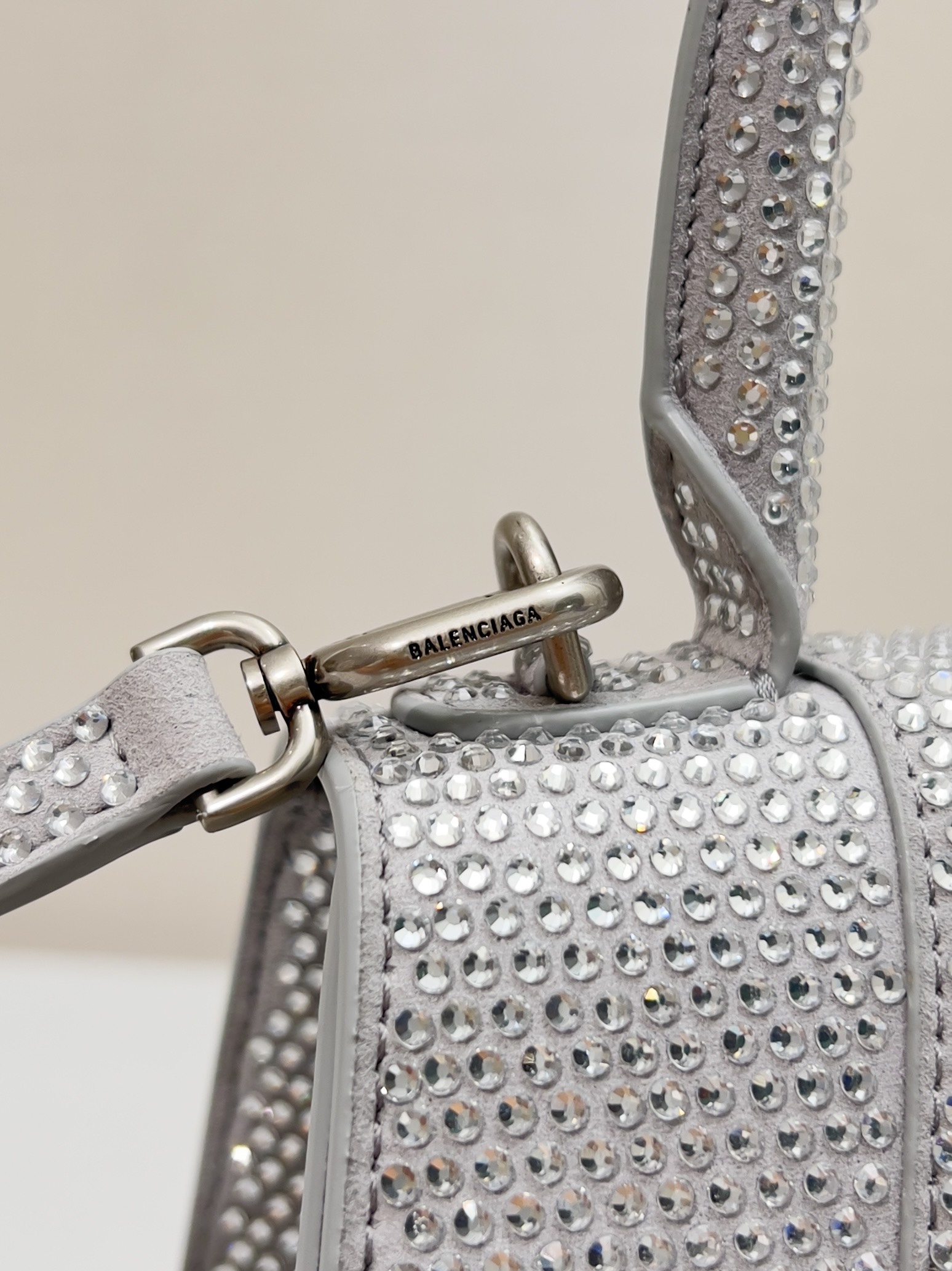 [True-to-ORIGINAL] Ba1en*iaga Furry Hourglass Small Handbag With Rhinestones In Grey For Women 24cm/9.4in