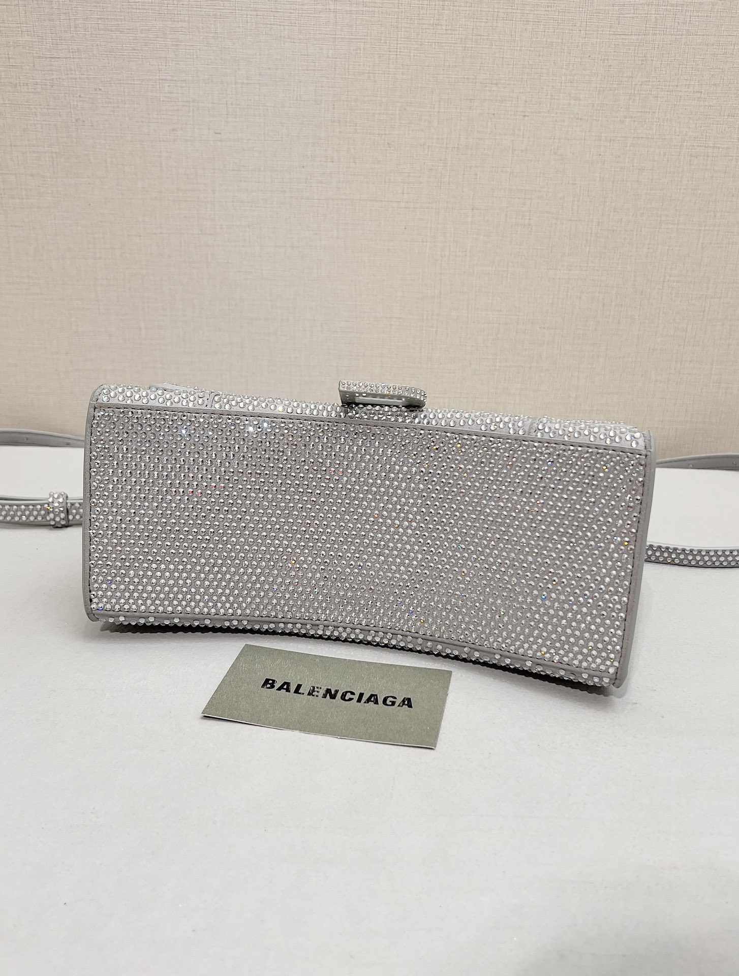 [True-to-ORIGINAL] Ba1en*iaga Furry Hourglass Small Handbag With Rhinestones In Grey For Women 24cm/9.4in