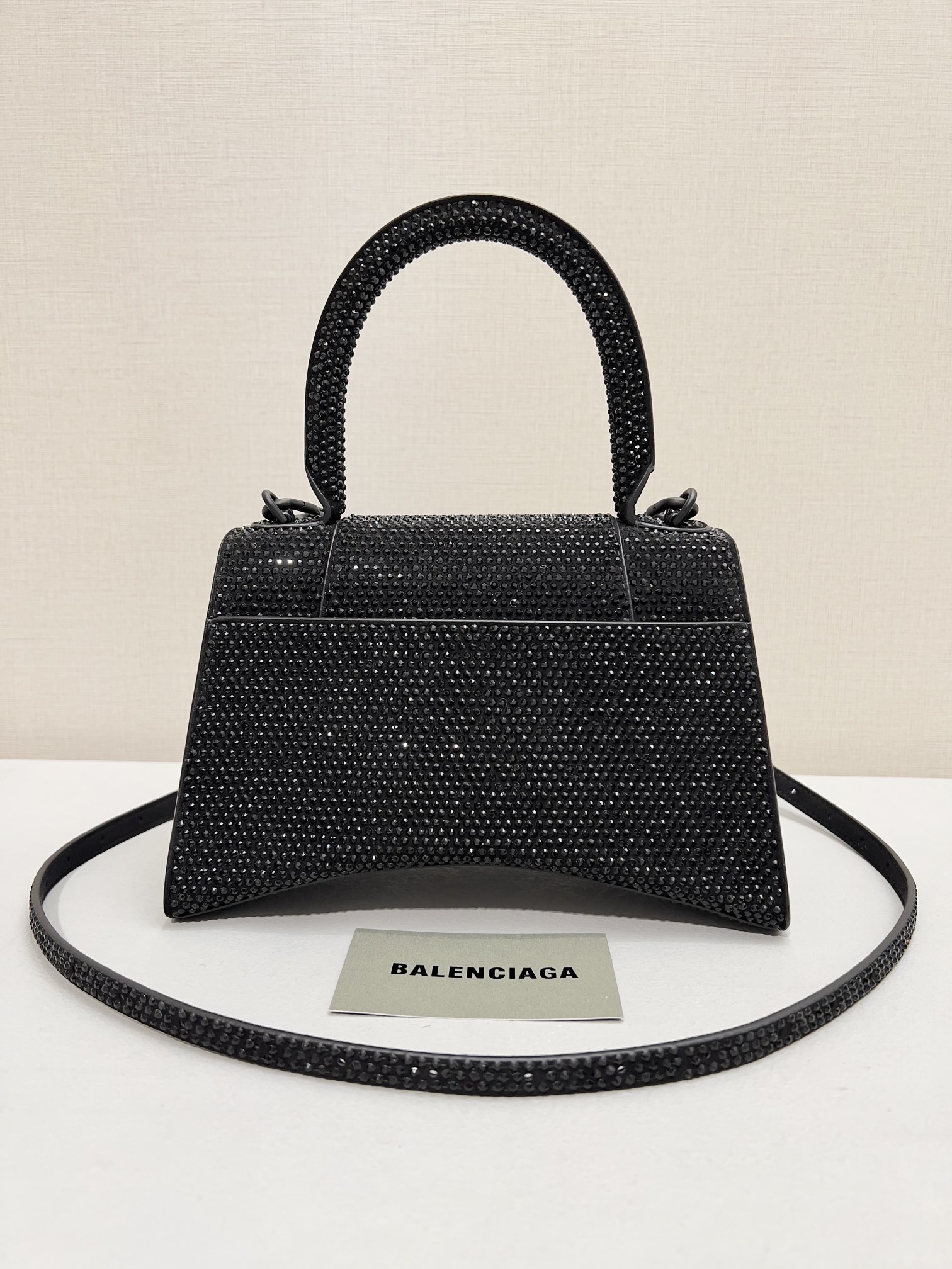 [True-to-ORIGINAL] Ba1en*iaga Furry Hourglass Small Handbag With Rhinestones In Black For Women 24cm/9.4in