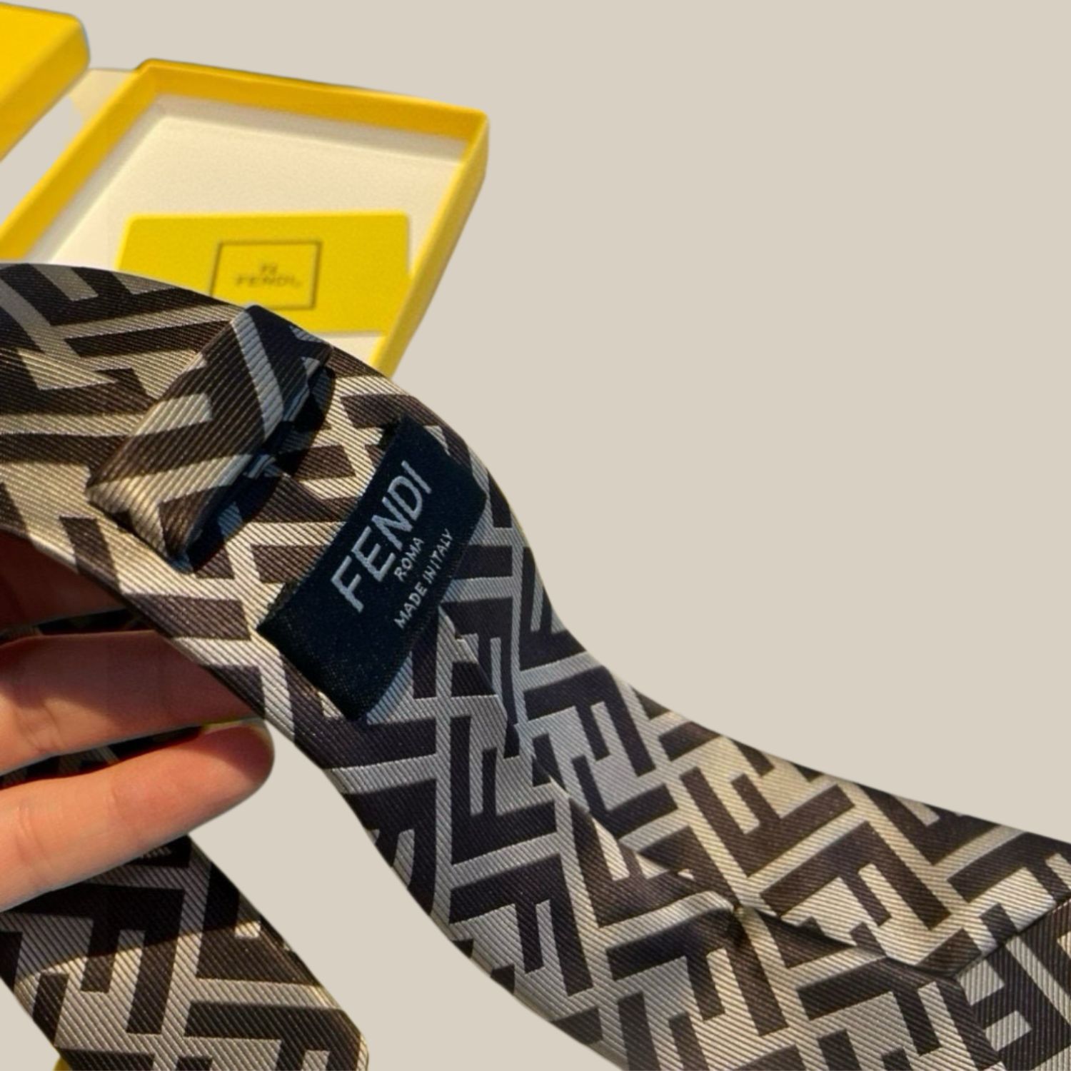 F**di FF Logo Silk Tie in Beige And Dark Brown For Men