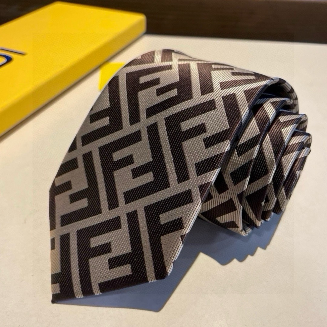 F**di FF Logo Silk Tie in Beige And Dark Brown For Men