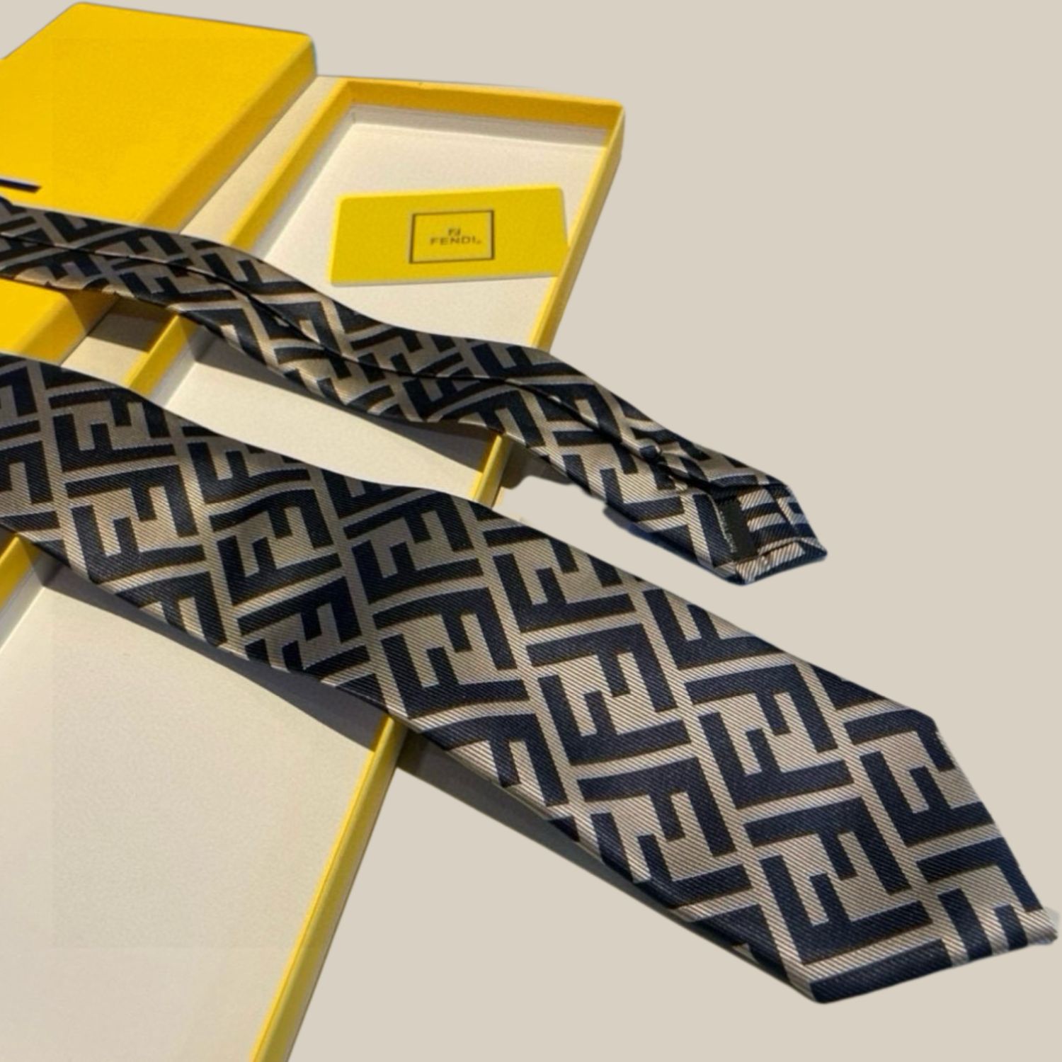 F**di FF Logo Silk Tie in Navy and Beige For Men
