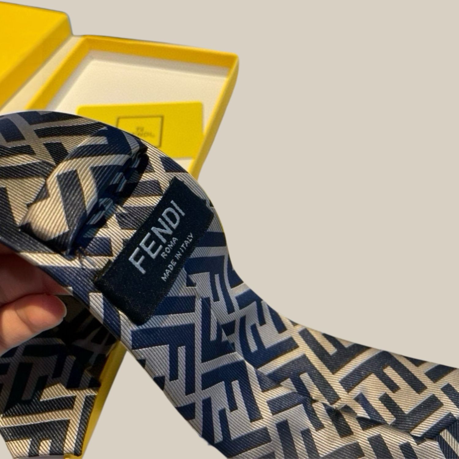 F**di FF Logo Silk Tie in Navy and Beige For Men