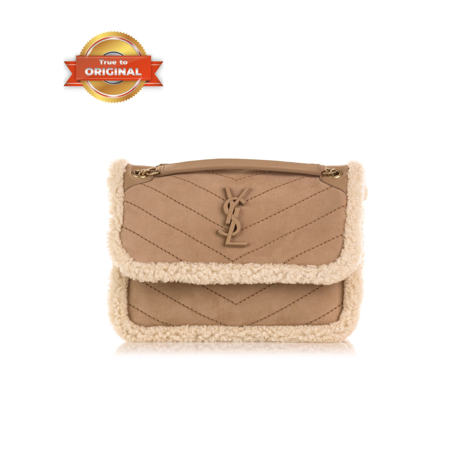 [True-to-ORIGINAL] Sa1nt Lau*nt Taupe Shearling Medium Niki Bag Brown For Women 8.66in/22cm