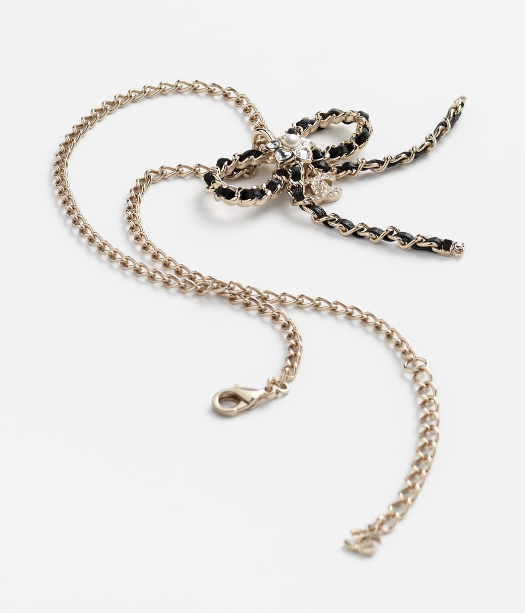 Ch**el Bow Necklace Gold Pearly White Crystal For Women – ABG343-B21853-U3436