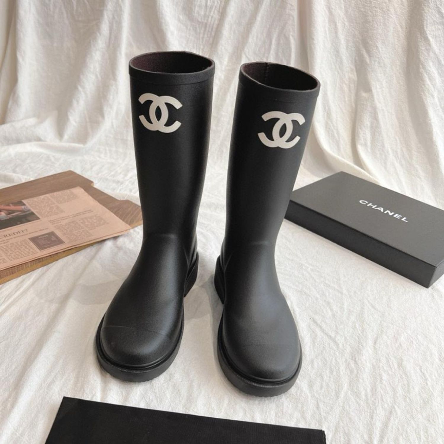 Ch**el Rubber Boots Black For Women