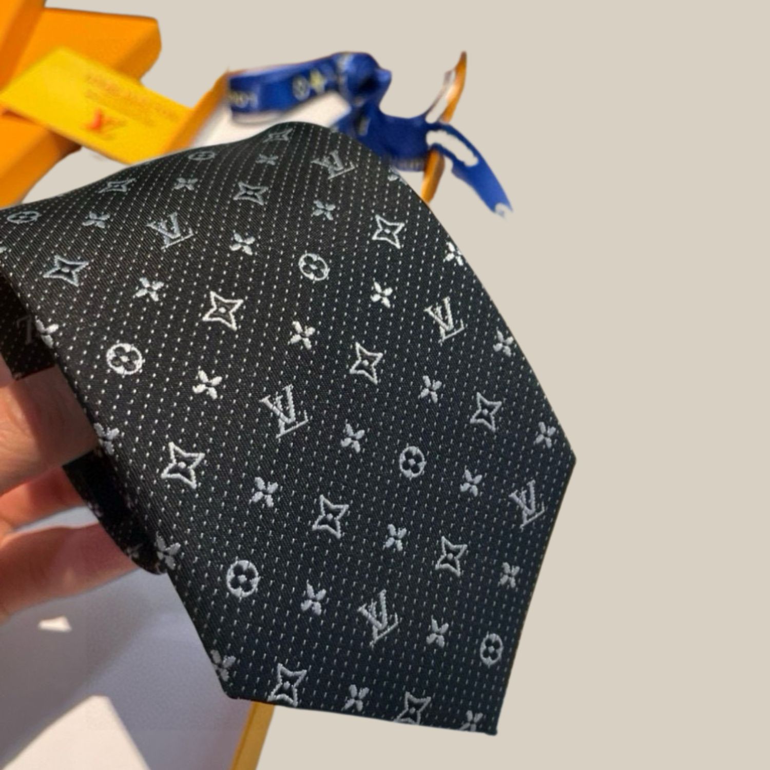 L0vis Vvtt0n Signature Monogram Silk Tie Dark Charcoal Grey For Men