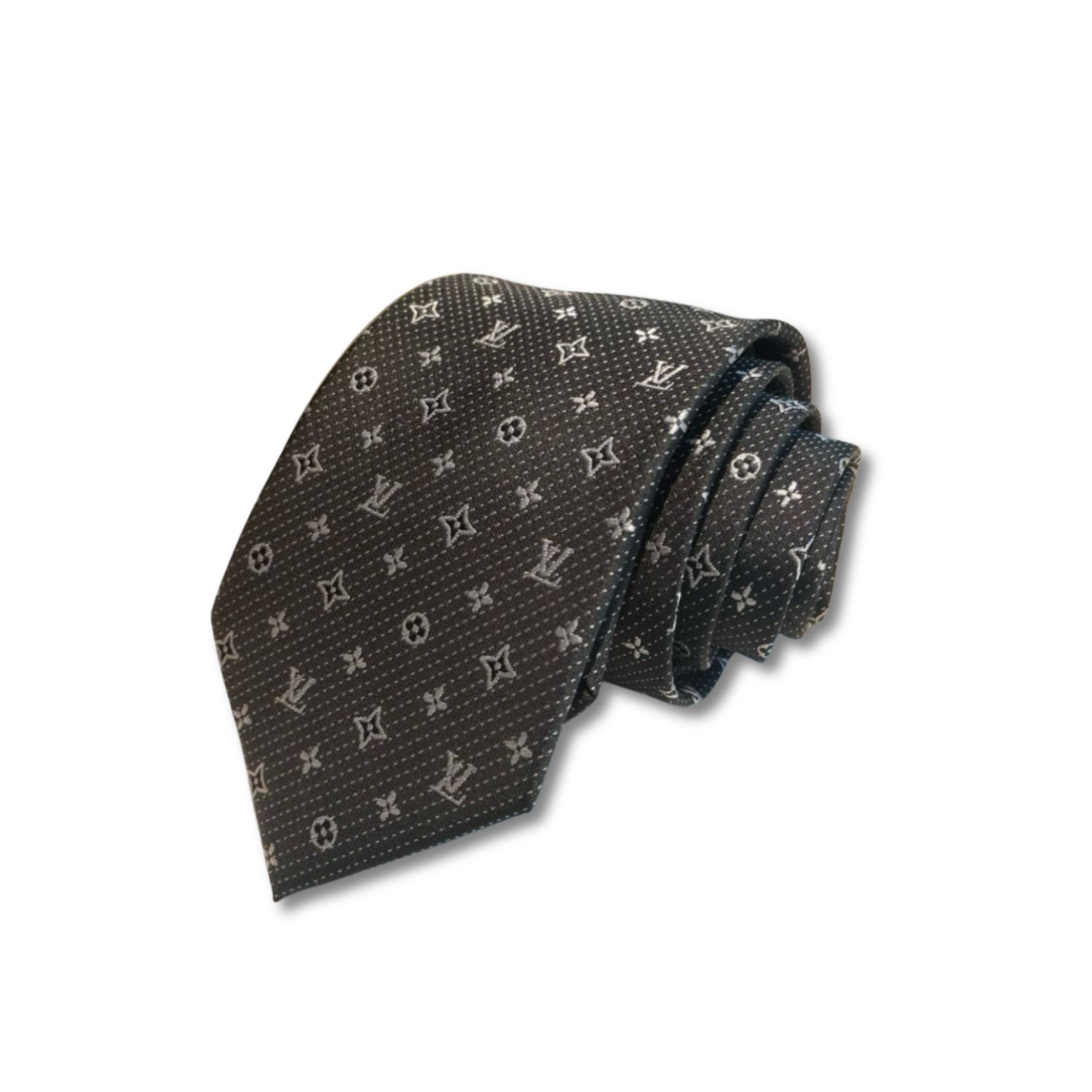 L0vis Vvtt0n Signature Monogram Silk Tie Dark Charcoal Grey For Men