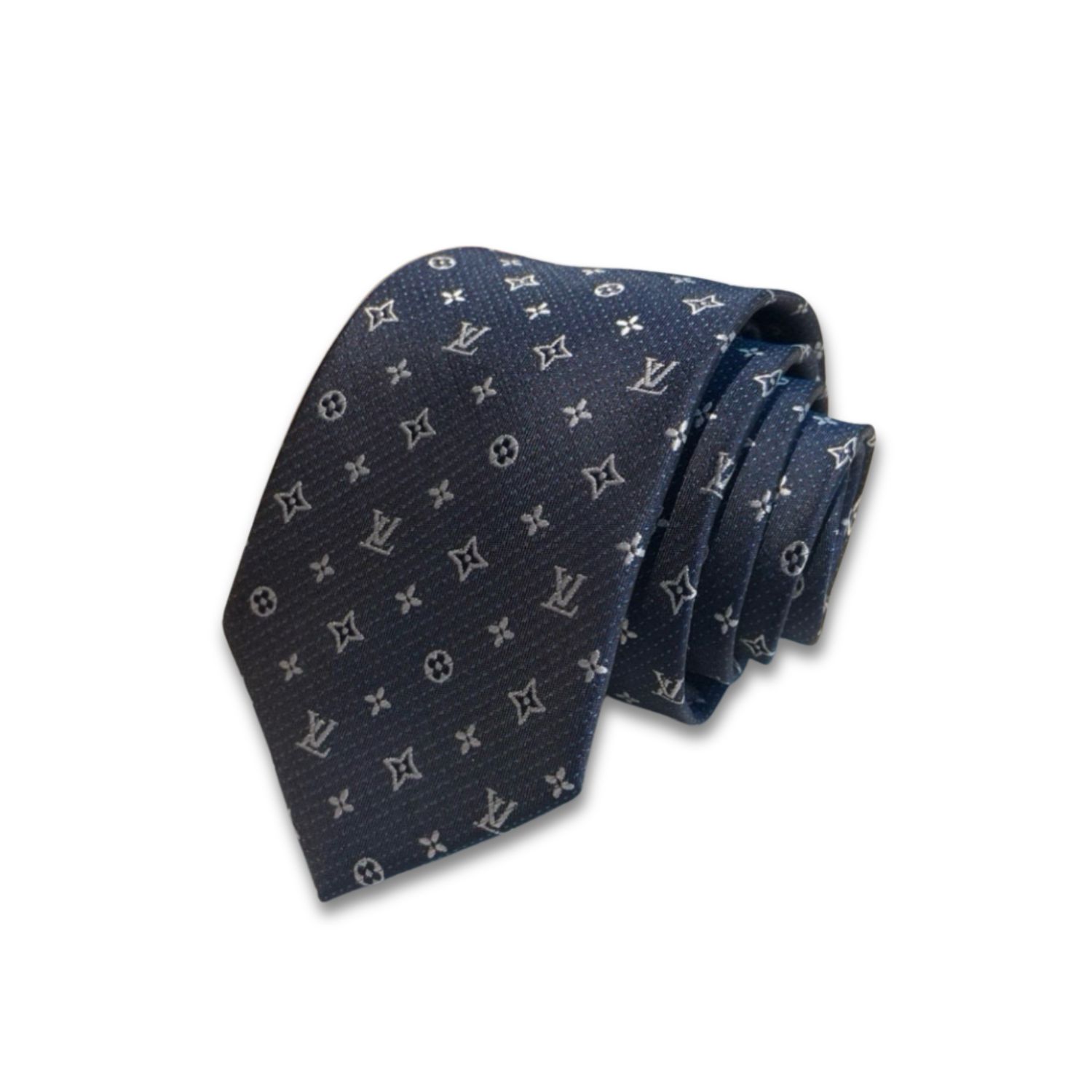 L0vis Vvtt0n Signature Monogram Silk Tie Deep Blue For Men