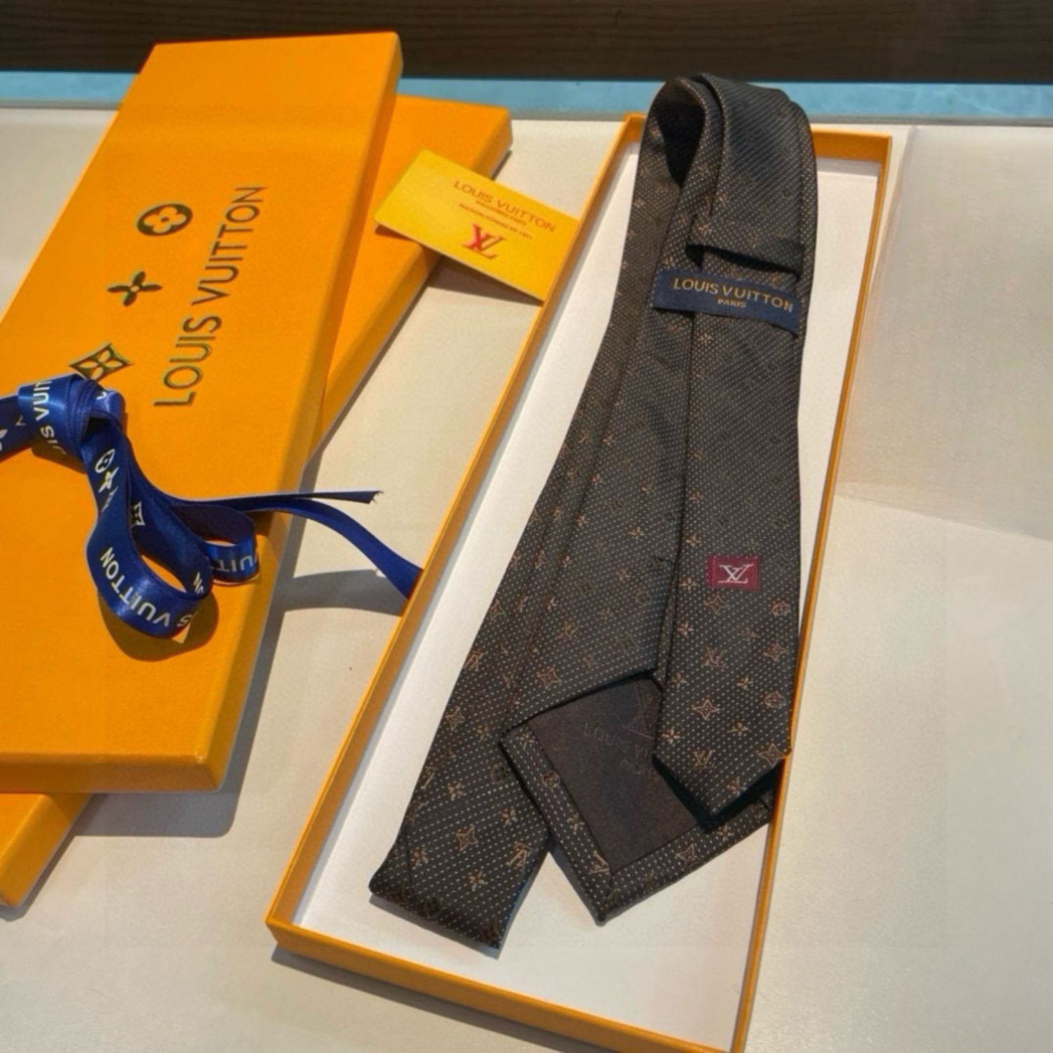 L0vis Vvtt0n Signature Monogram Silk Tie Deep Brown For Men