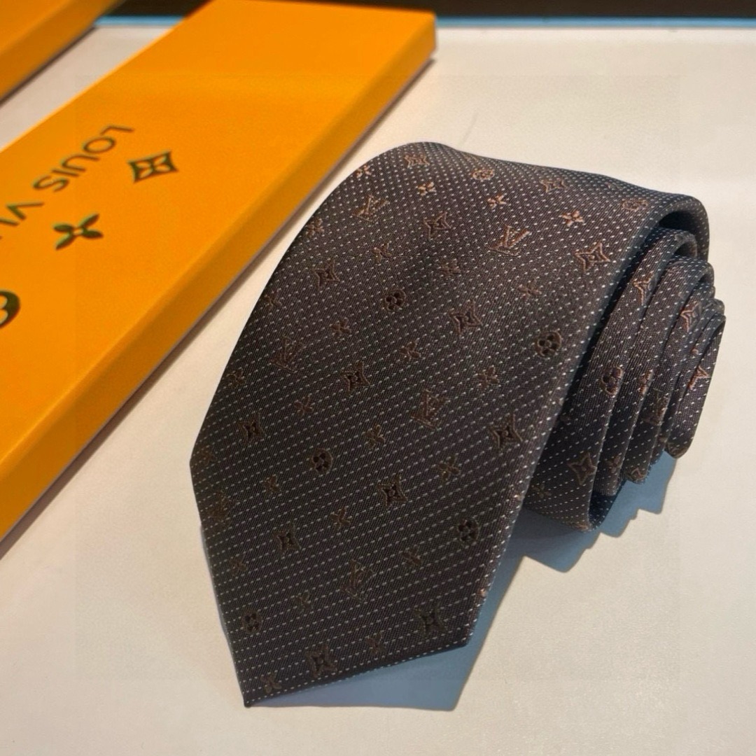 L0vis Vvtt0n Signature Monogram Silk Tie Deep Brown For Men