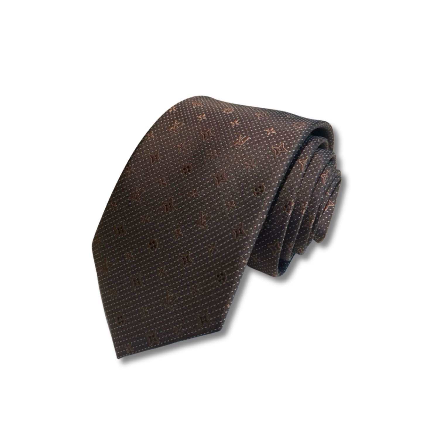 L0vis Vvtt0n Signature Monogram Silk Tie Deep Brown For Men