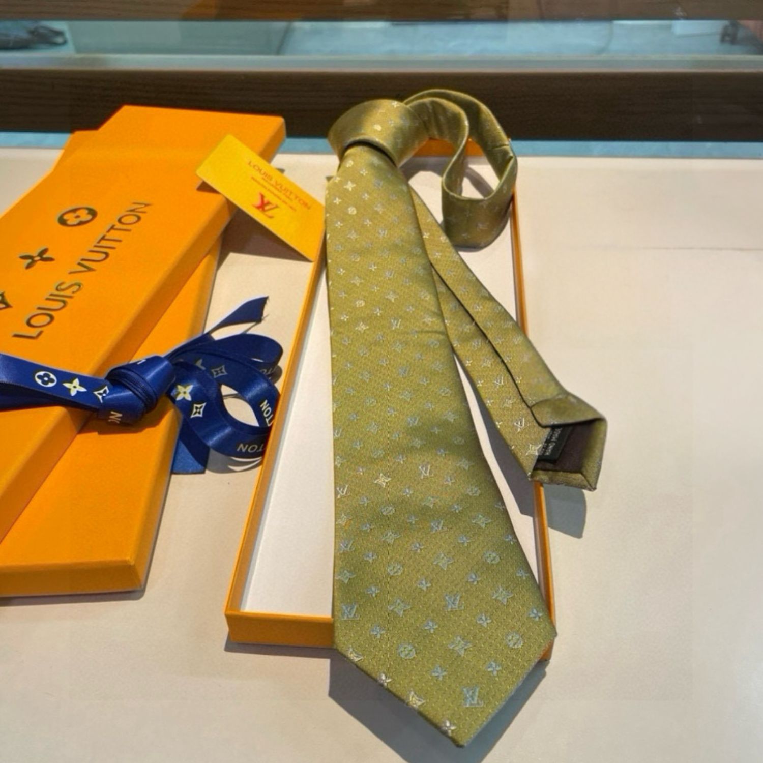 L0vis Vvtt0n Signature Monogram Silk Tie Mustard For Men