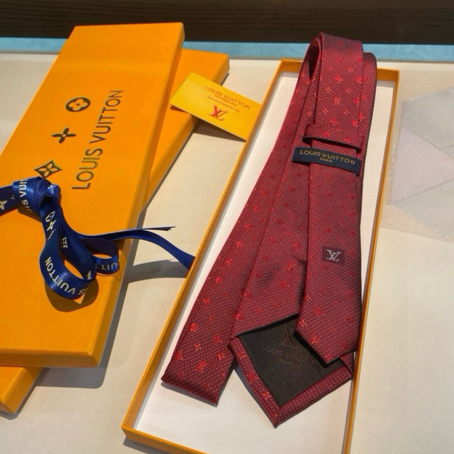 L0vis Vvtt0n Signature Monogram Silk Tie Deep Crimson Red For Men