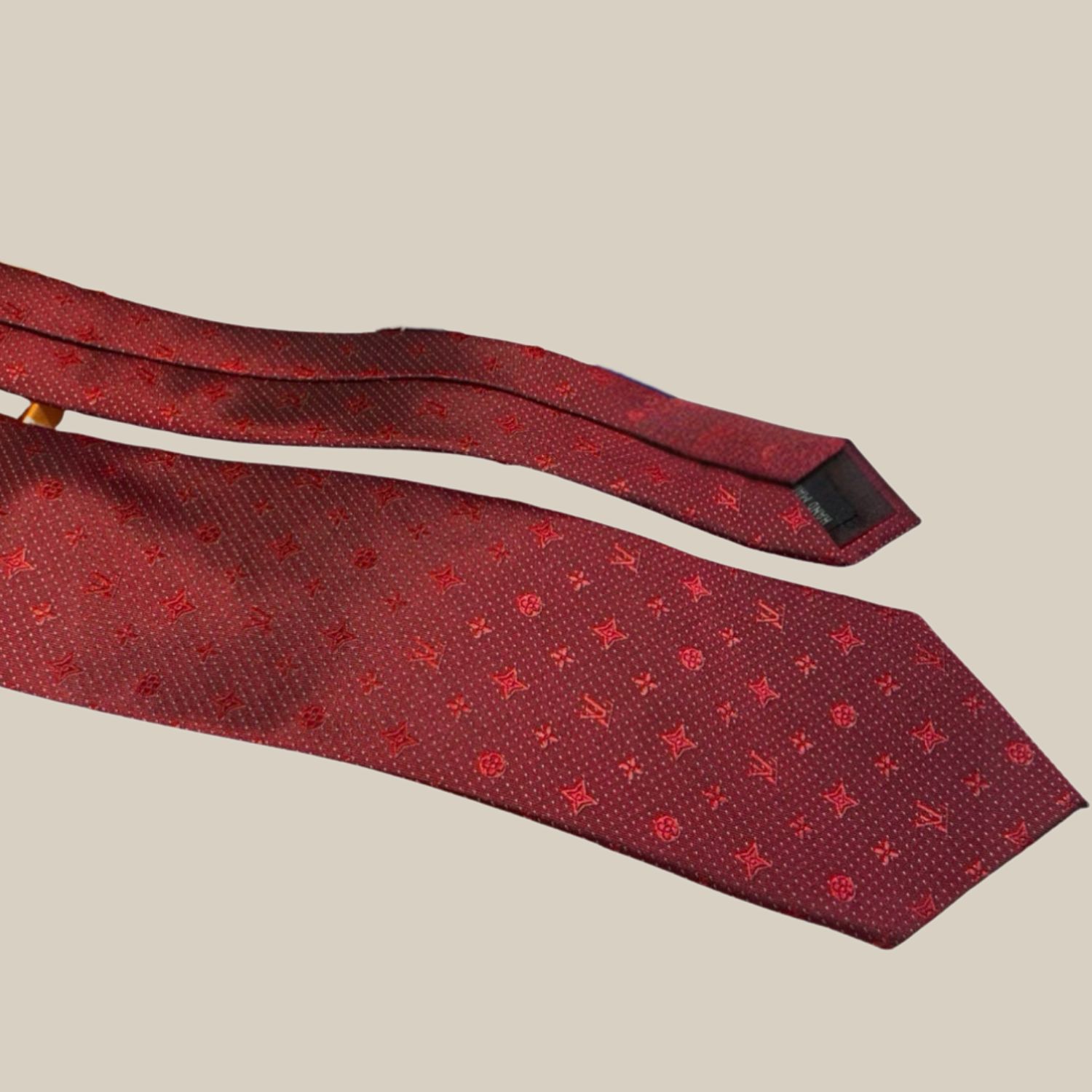 L0vis Vvtt0n Signature Monogram Silk Tie Deep Crimson Red For Men