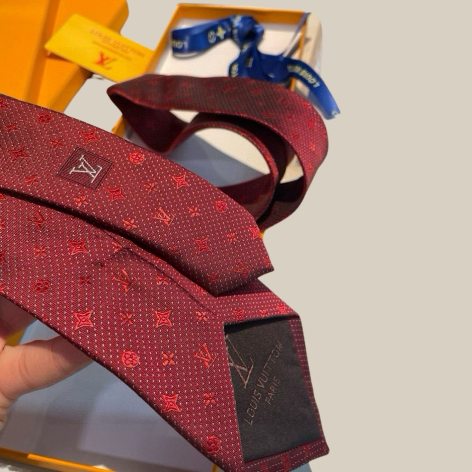 L0vis Vvtt0n Signature Monogram Silk Tie Deep Crimson Red For Men