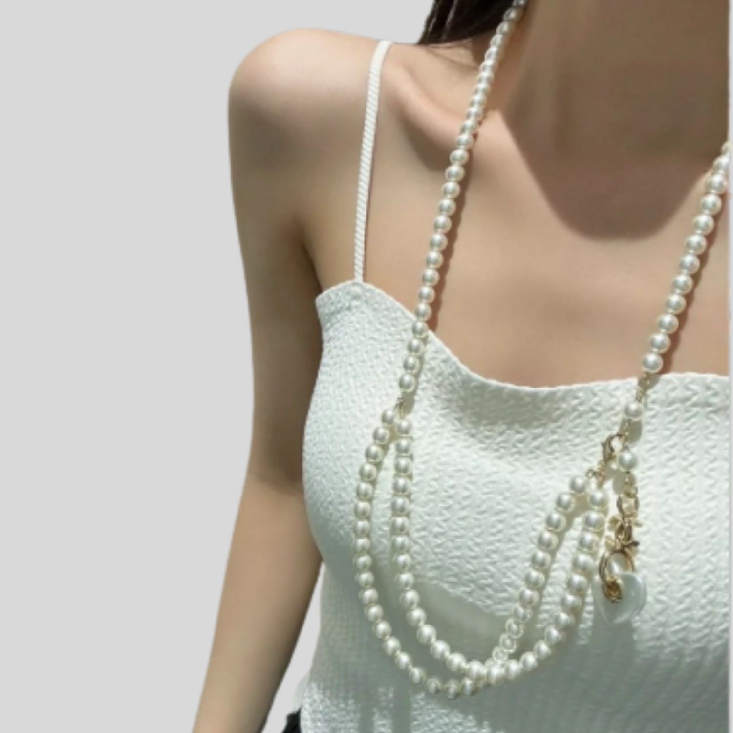 Ch**el 24 Milky White Heart Shaped Pearl Waist Necklace For Women