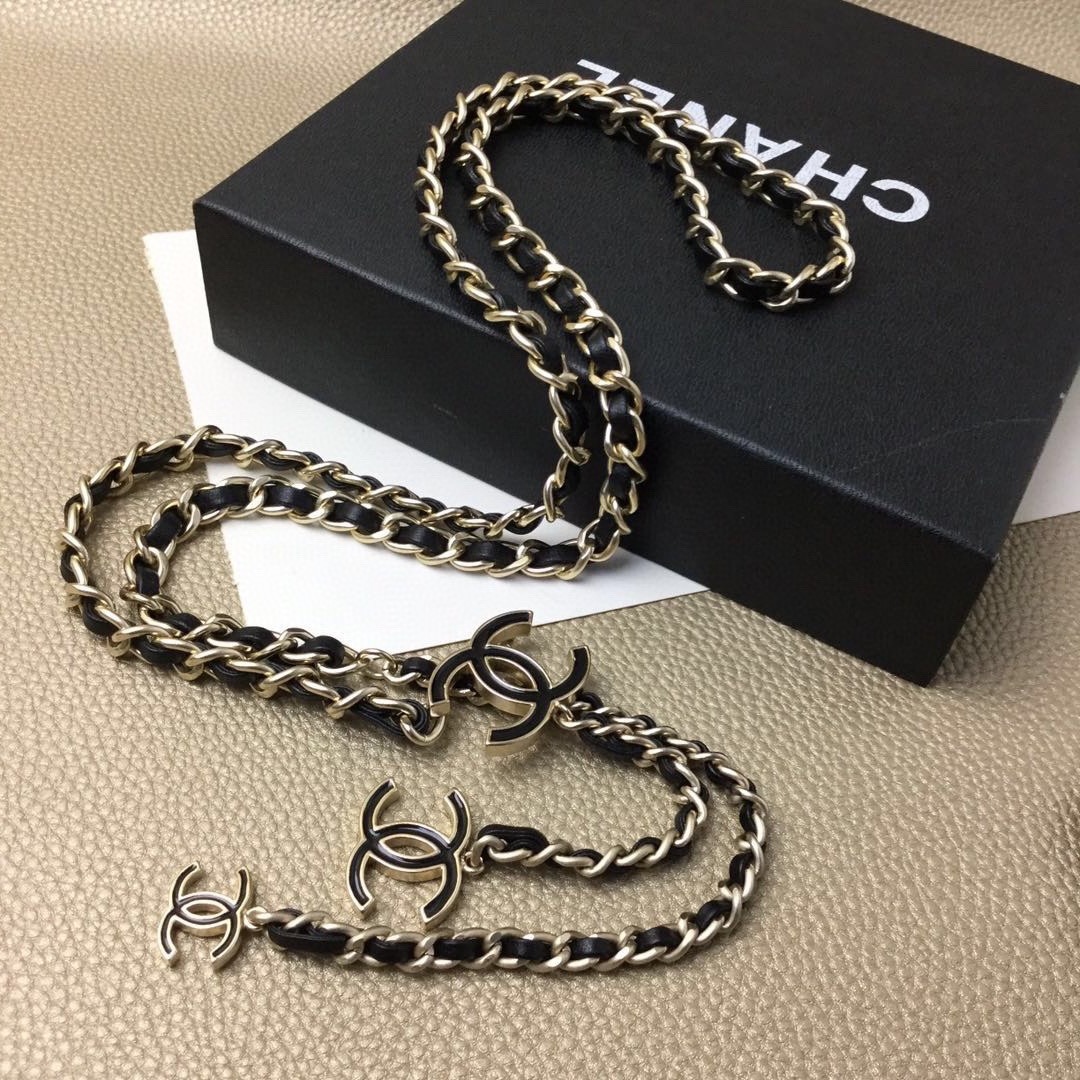 Ch**el CC Logo Chain Belt Black For Women