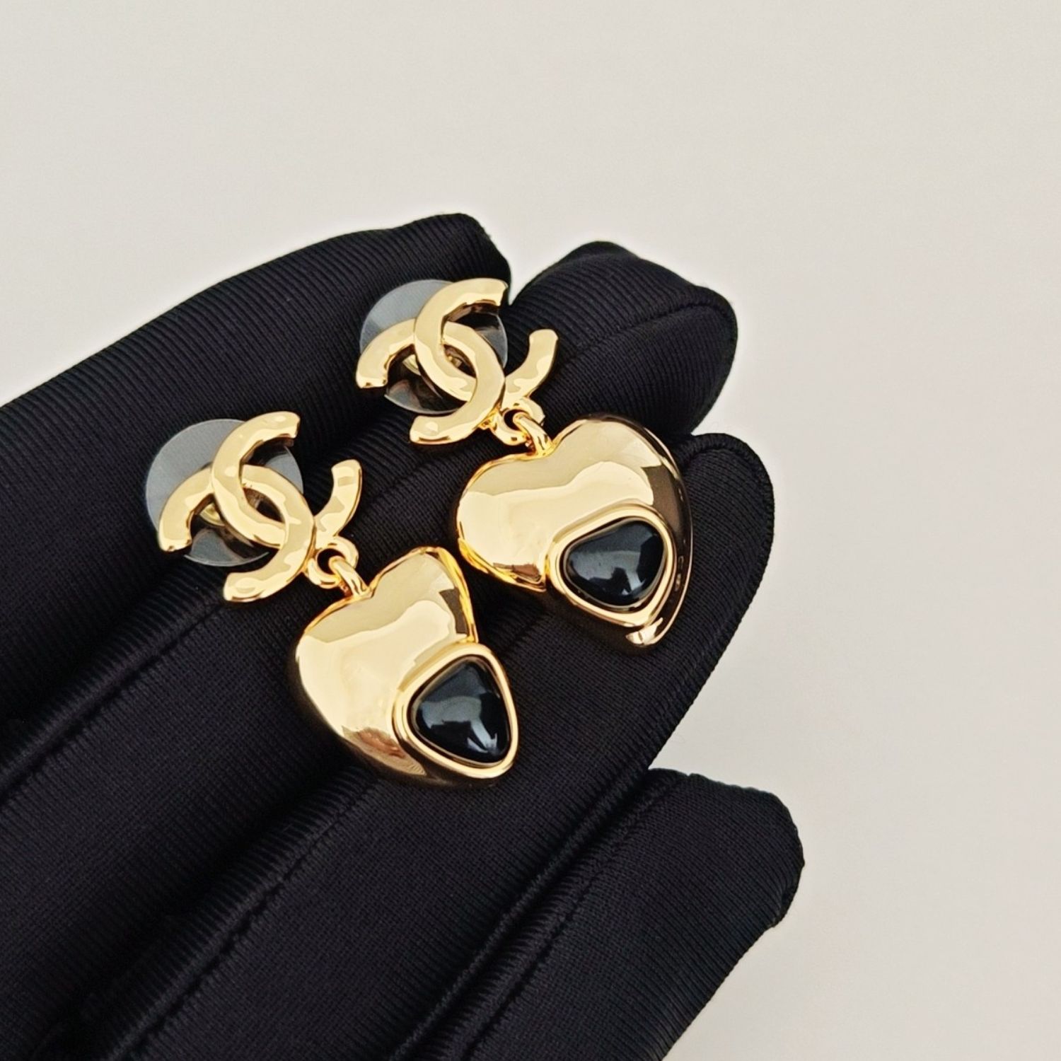 Ch**el Heart Drop Earrings Gold-Toned Metal For Women