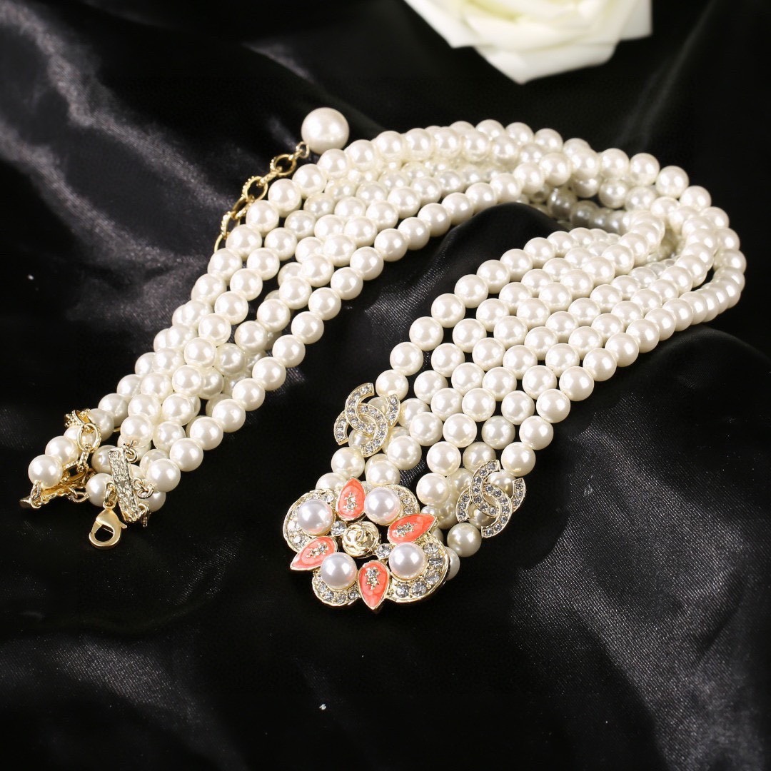 Ch**el Triple-Strand Pearl & Floral Gold-Toned For Women