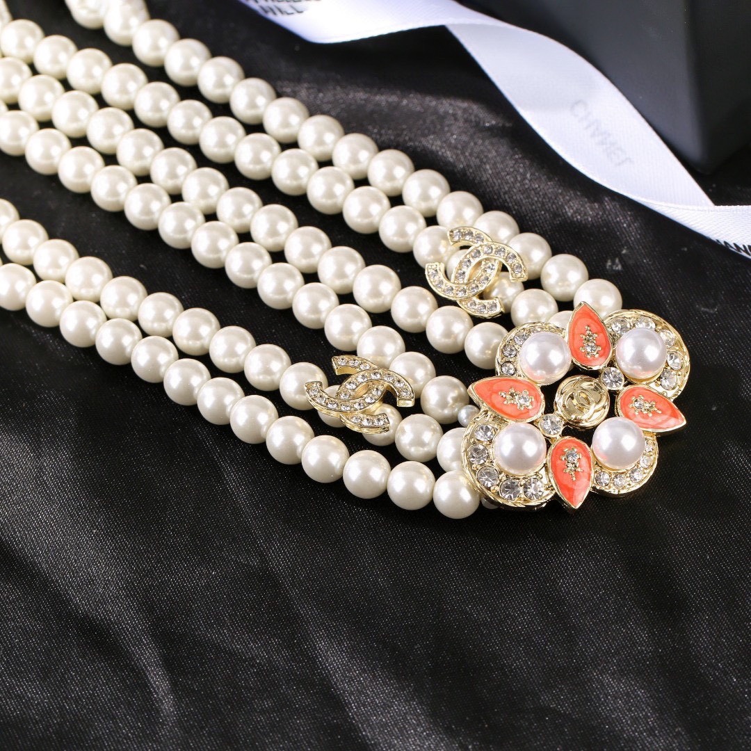 Ch**el Triple-Strand Pearl & Floral Gold-Toned For Women