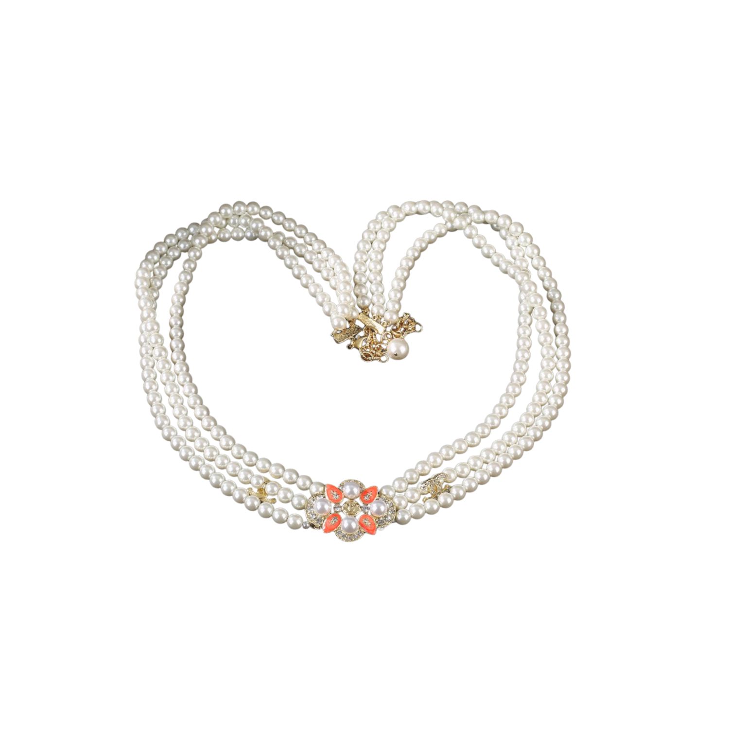 Ch**el Triple-Strand Pearl & Floral Gold-Toned For Women