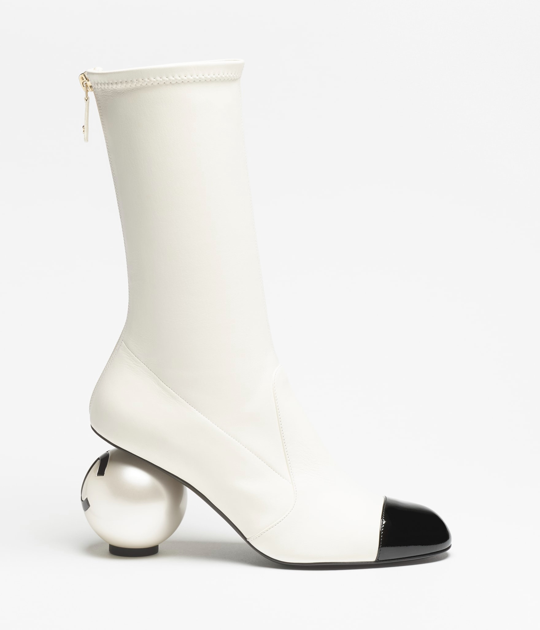 Ch**el Mid-Calf Boots White/Black For Women G46776-B22203-U4187