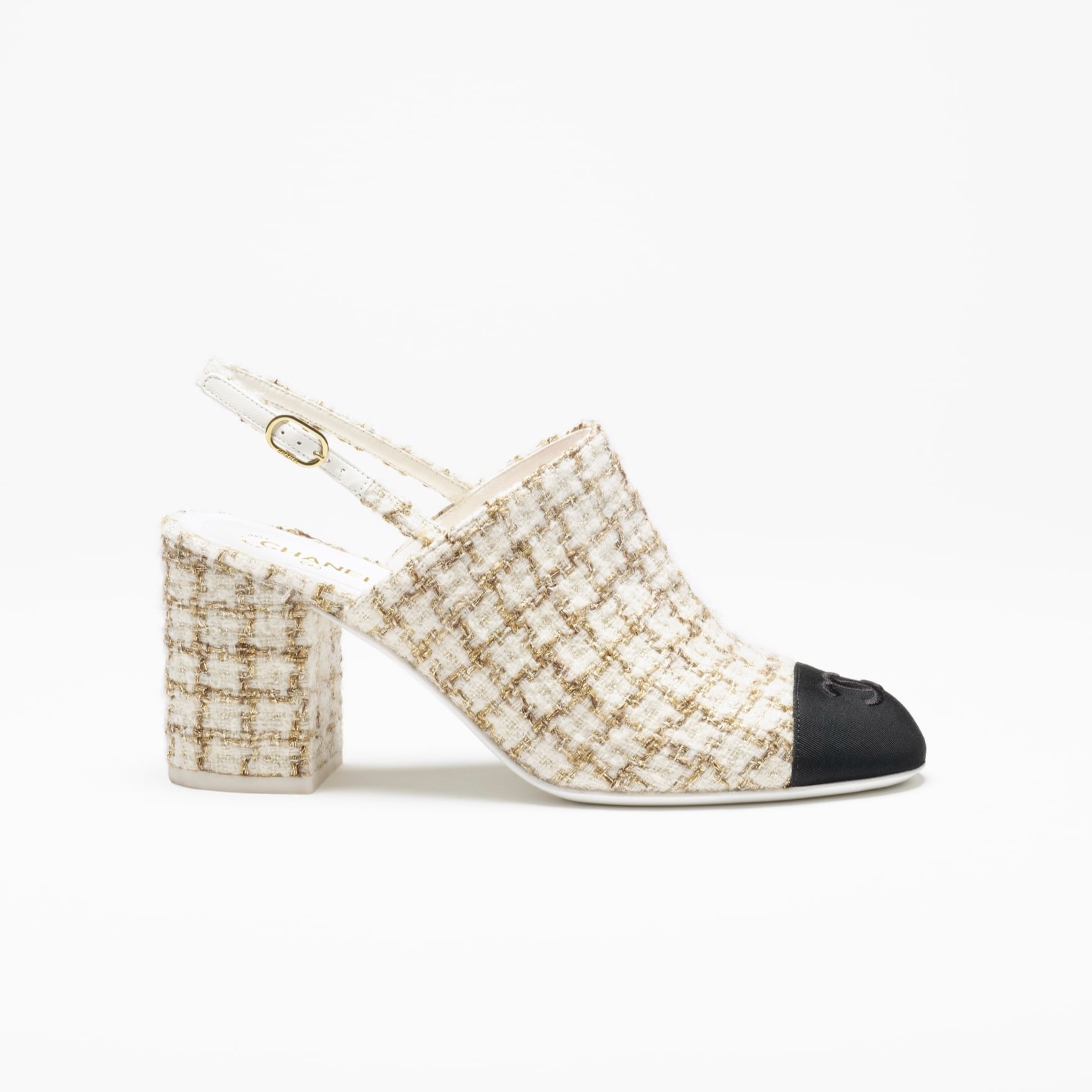 Ch**el Tweed Slingbacks Beige/Gold For Women G46865-B22422-U4537